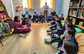 H.E. Mrs. Gloria Gangte, introduced yoga to class 5 students at Luqa Primary School, St. Ignatius college.