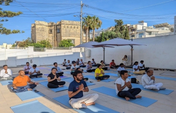 HCI Malta organised a Curtain Raiser event at Chancery. High Commissioenr of India spoke about the benefits of Yoga for a healthy lifestyle & encouraged all participants to join IDY celebrations in Malta on 18th June.